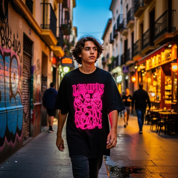 Camisetas DTF Fluorescente streetwear moda urbana diseño neón