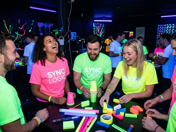 Camisetas DTF Fluorescente team building nocturno gymkhana luz negra