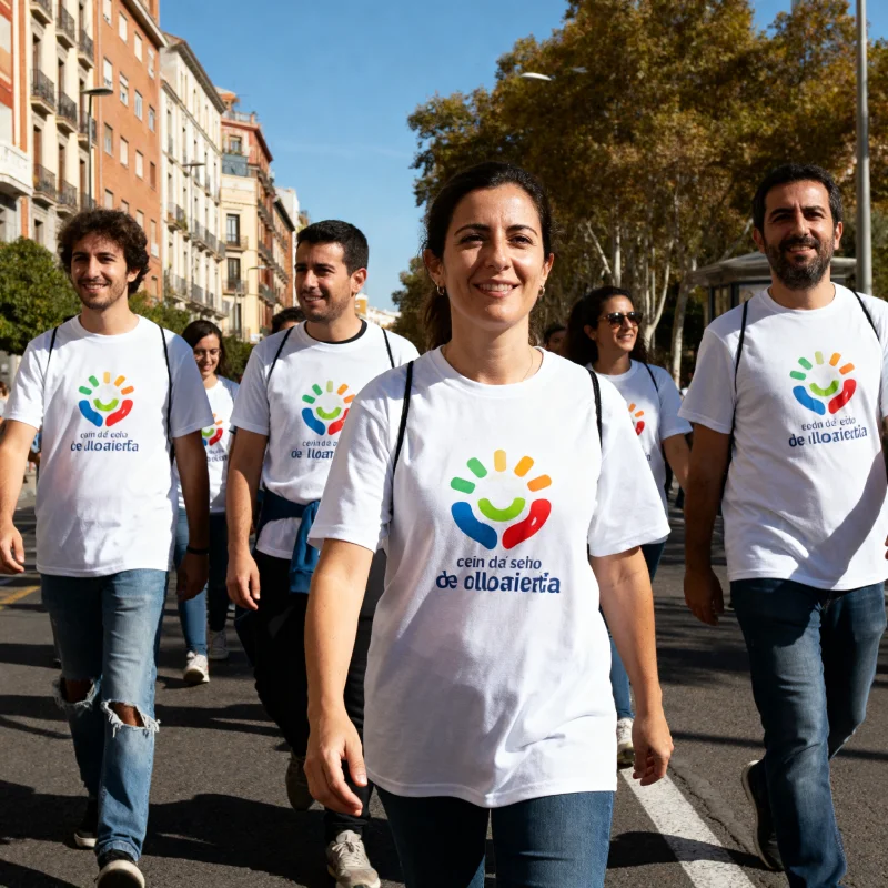 Camisetas voluntarios ONG acto solidario personalizadas con logo